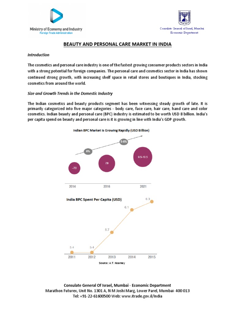 Beauty and Personal Care Market in India Economi C Department PDF