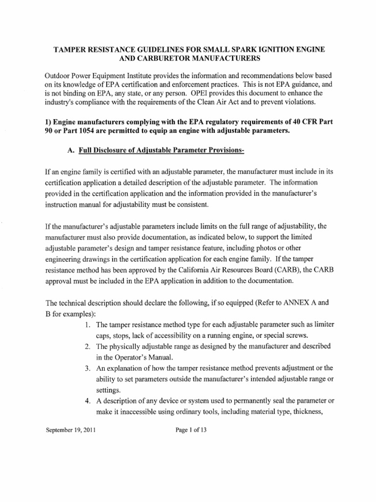 CARB Guidance Document PDF Carburetor United States Environmental Protection Agency