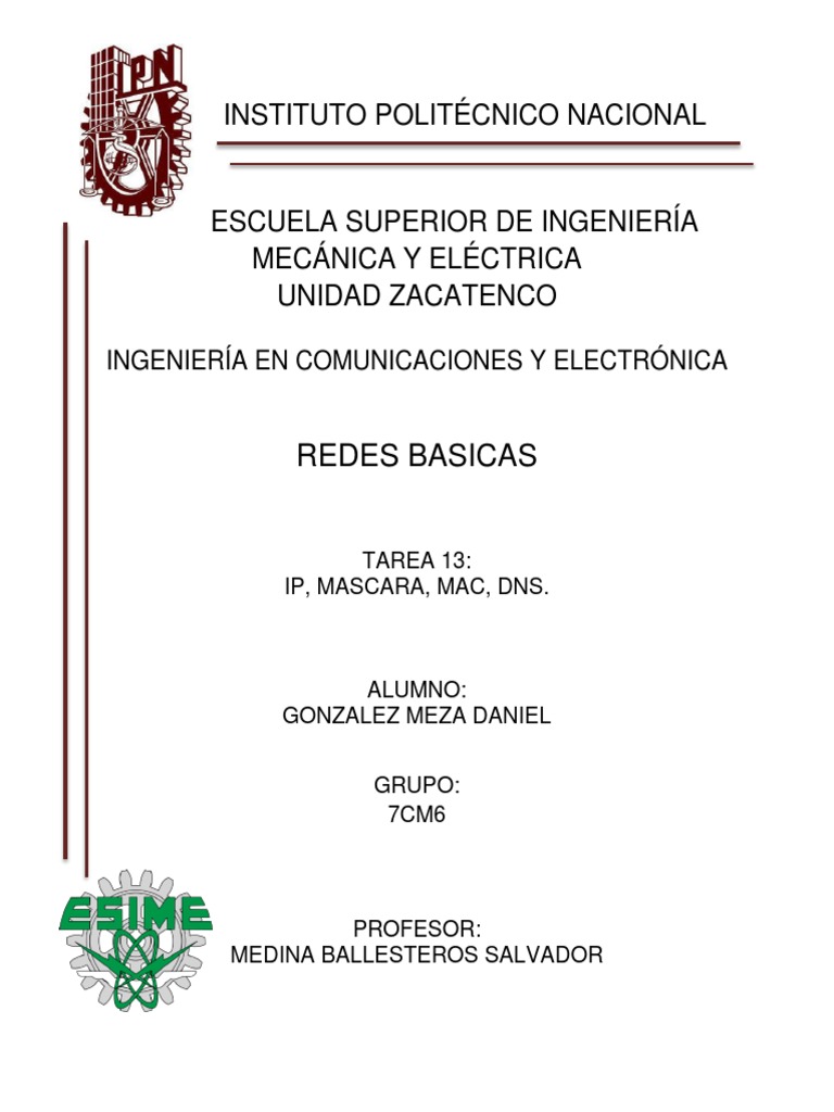 Tarea 13 Redes Basicas Esime Ice | PDF | Dirección IP | sistema de ...
