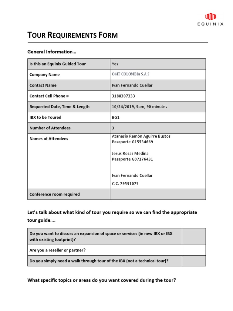 Equinix Tour Requirements for O4IT | PDF