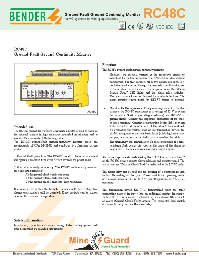 RC48C GroundFault GroundContinuity Monitor PDF Relay Fuse