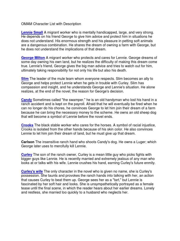 OMAM Character List With Description PDF