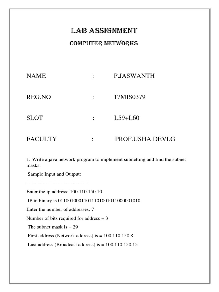 Lab Assignment: Computer Networks | PDF