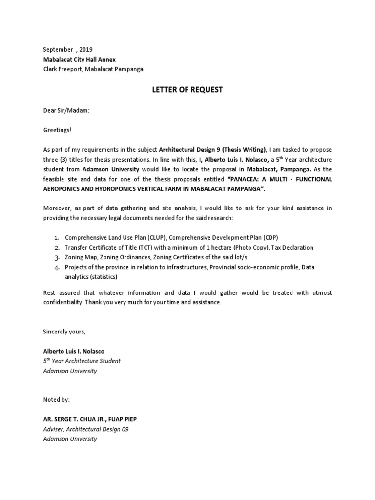 Letter of Request: Mabalacat City Hall Annex | PDF