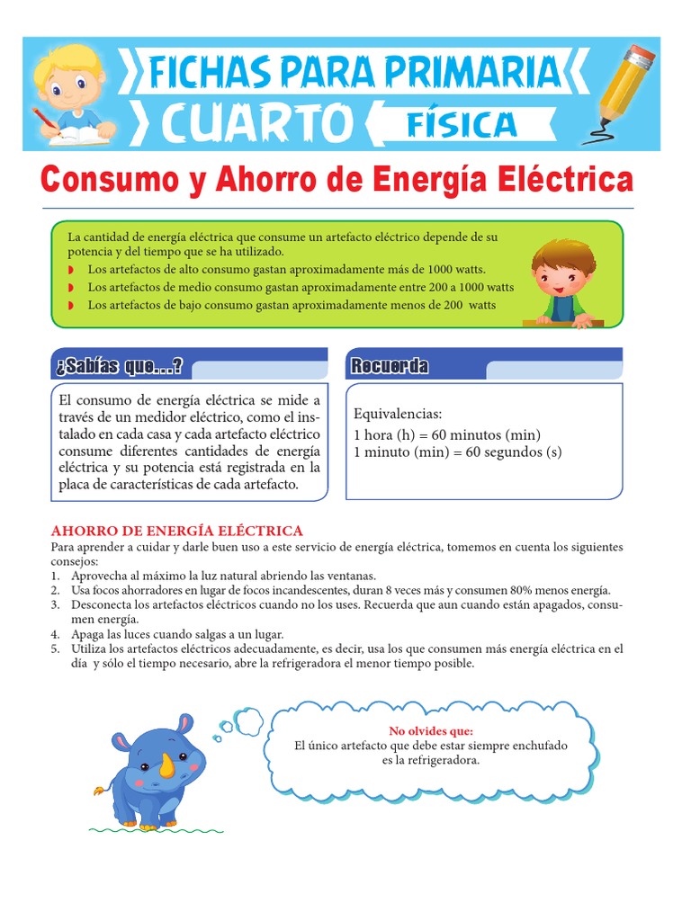 Consumo y Ahorro de Energía Eléctrica para Cuarto de Primaria | PDF ...