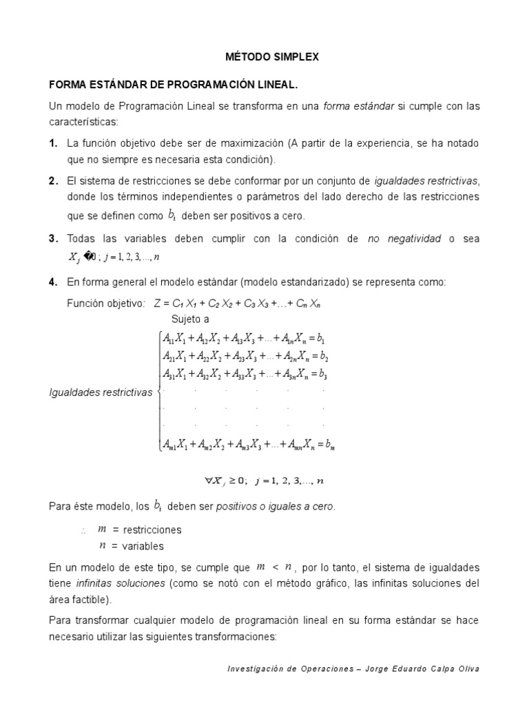 Método Simplex en Programación Lineal | PDF | Programación lineal ...