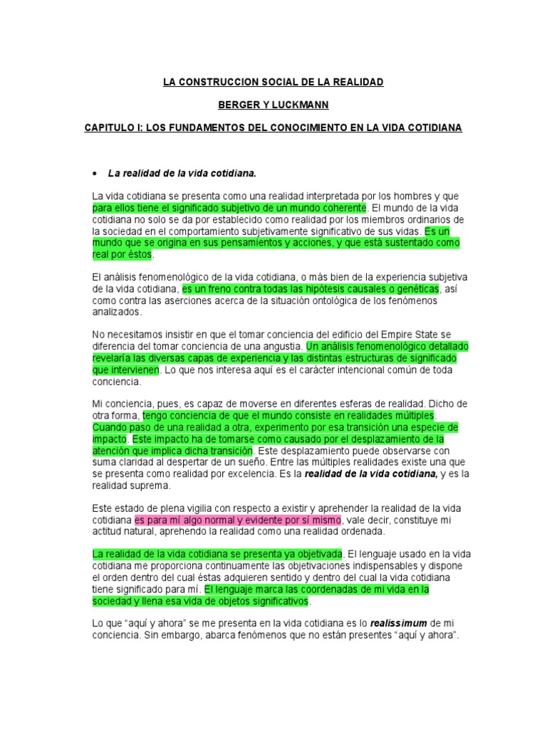 U-3 La Construccion Social de La Realidad Cap1 | PDF | Realidad ...