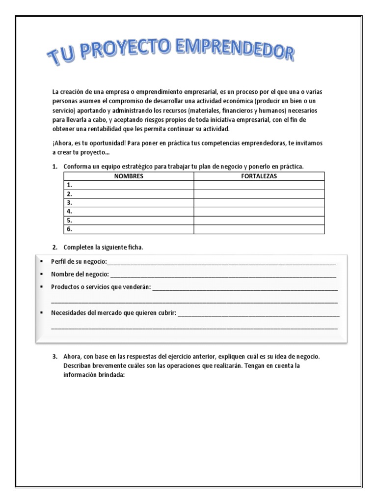 La Creación de Una Empresa o Emprendimiento Empresarial Proyecto | PDF ...