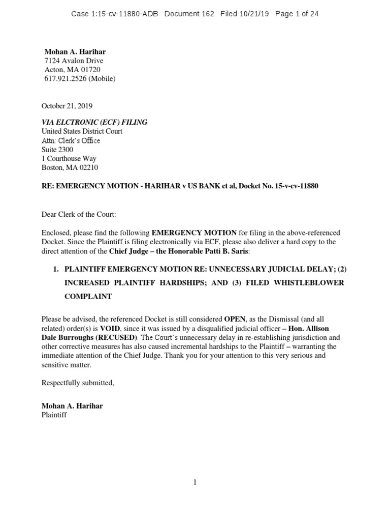 HARIHAR Files Emergency Motion For Injunction, While Also Informing The ...