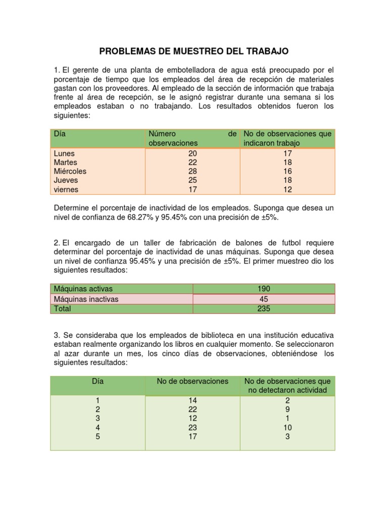 Problemas De Muestreo Del Trabajo Business