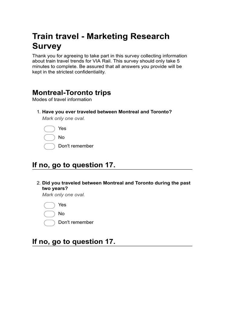 Via Rail Questionnaire PDF Academic Degree Train