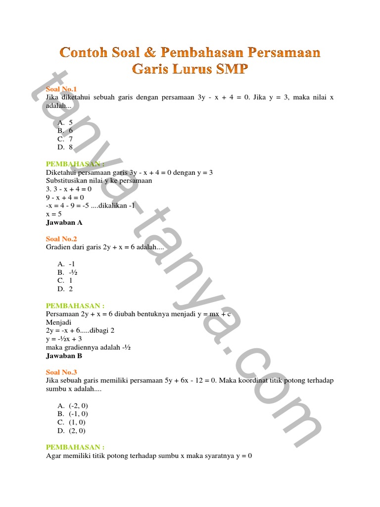 Contoh Soal Persamaan Garis Lurus