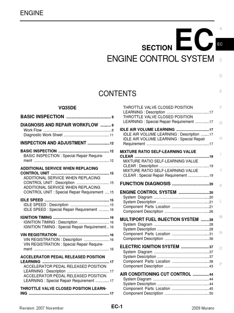 VQ35DE Engine Control System Guide | PDF | Throttle | Medical Diagnosis