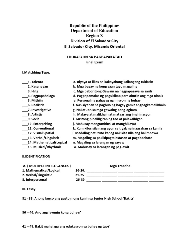 Esp 9 Final Exam | PDF