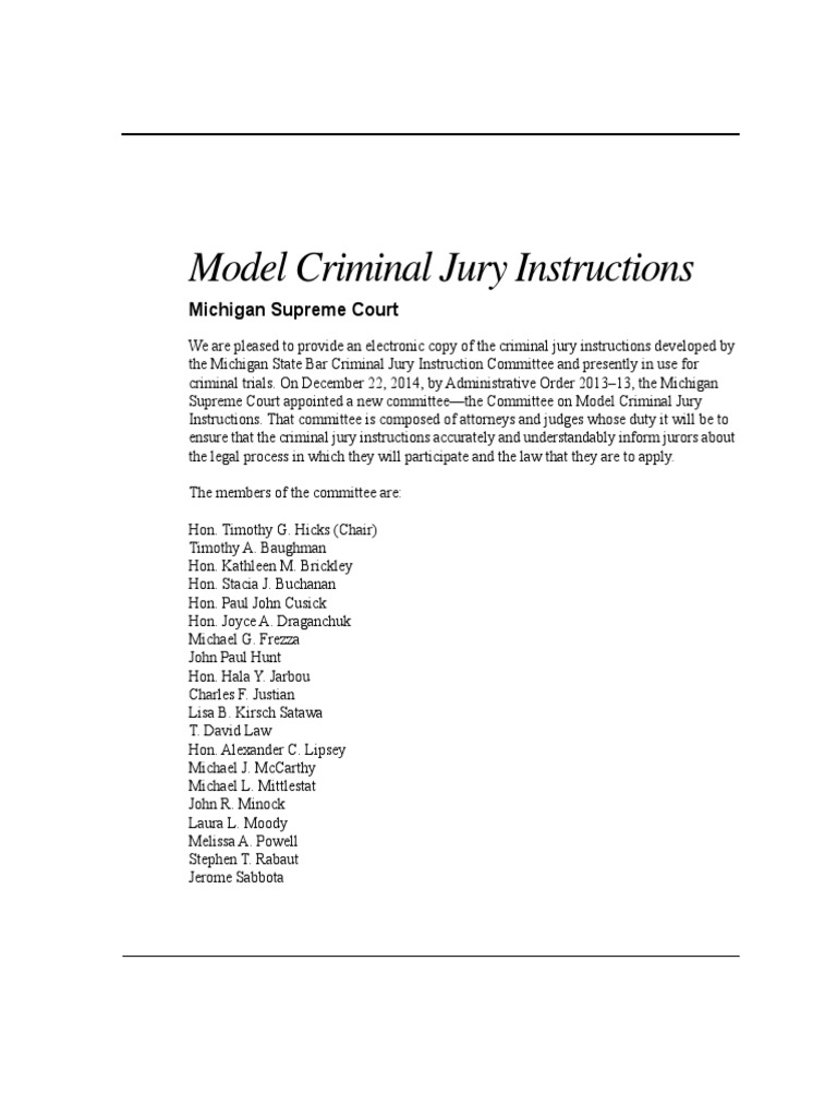 Michigan Criminal Jury Instructions PDF Driving Under The Influence