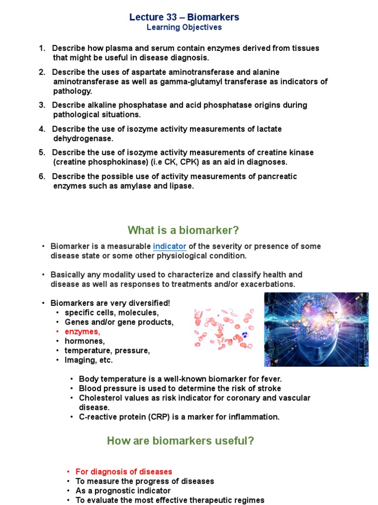 Lecture 33 - Biomarkers: Learning Objectives | PDF | Lactate ...