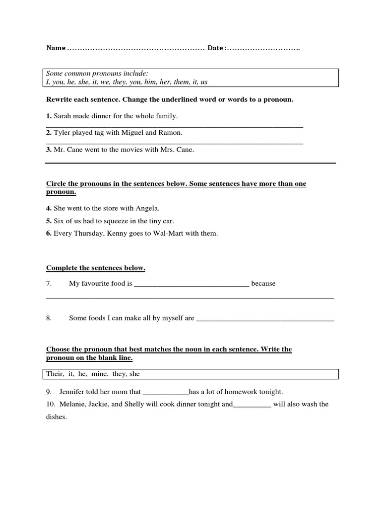 Pronoun Practice Worksheet | PDF | Language Arts & Discipline