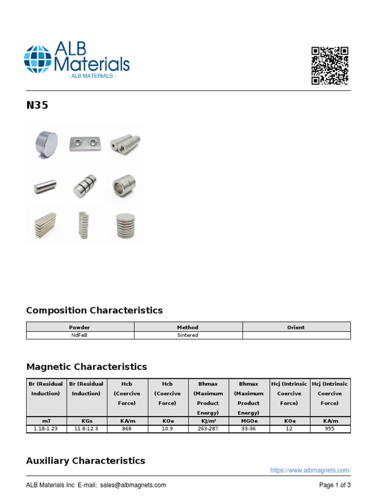 N35 Neodymium Magnet Specifications | PDF