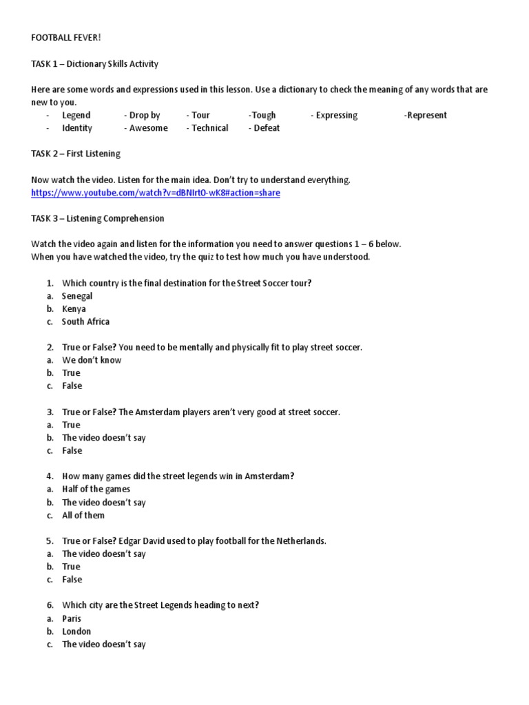 Sports Listening Activities and Exercises | PDF | Premier League ...