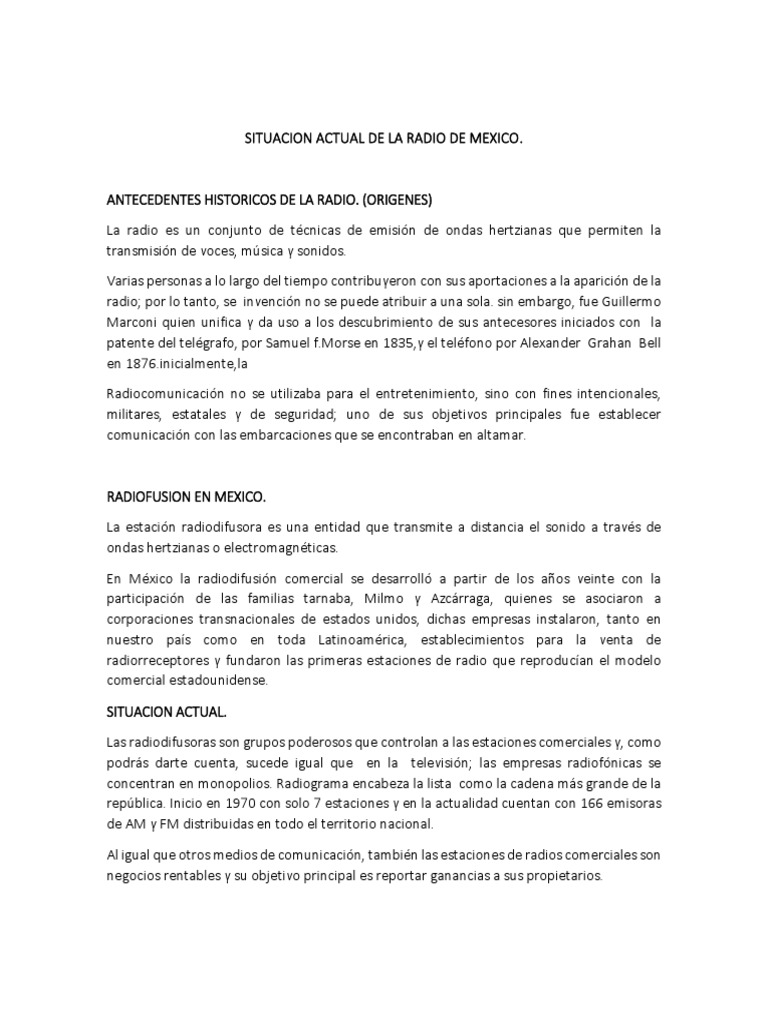 Situación Actual de La Radio en Mexico PDF Radio Radiodifusión