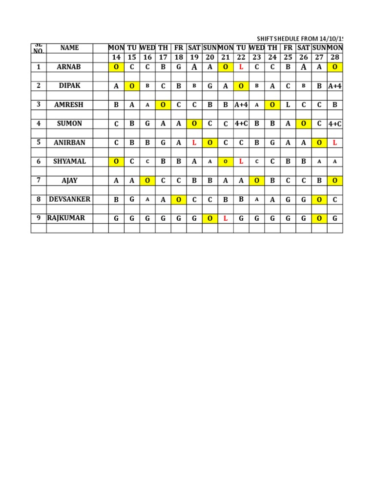 Shift Work Calendar October 2025 | PDF