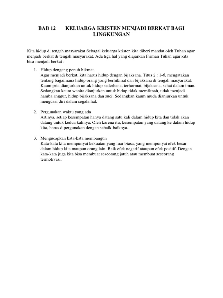 Keluarga Kristen Menjadi Berkat Bagi Lingkungan Pdf