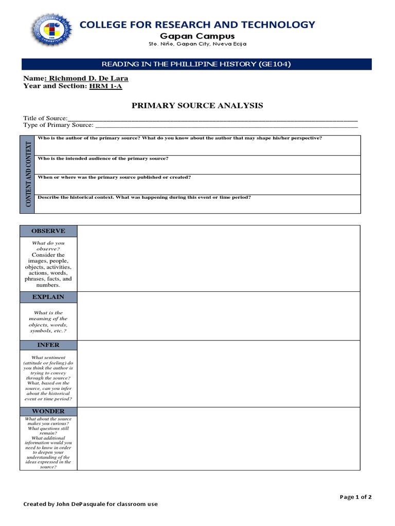 Primary-Sources-Analysis-Guide 2 | PDF | President Of The Philippines ...