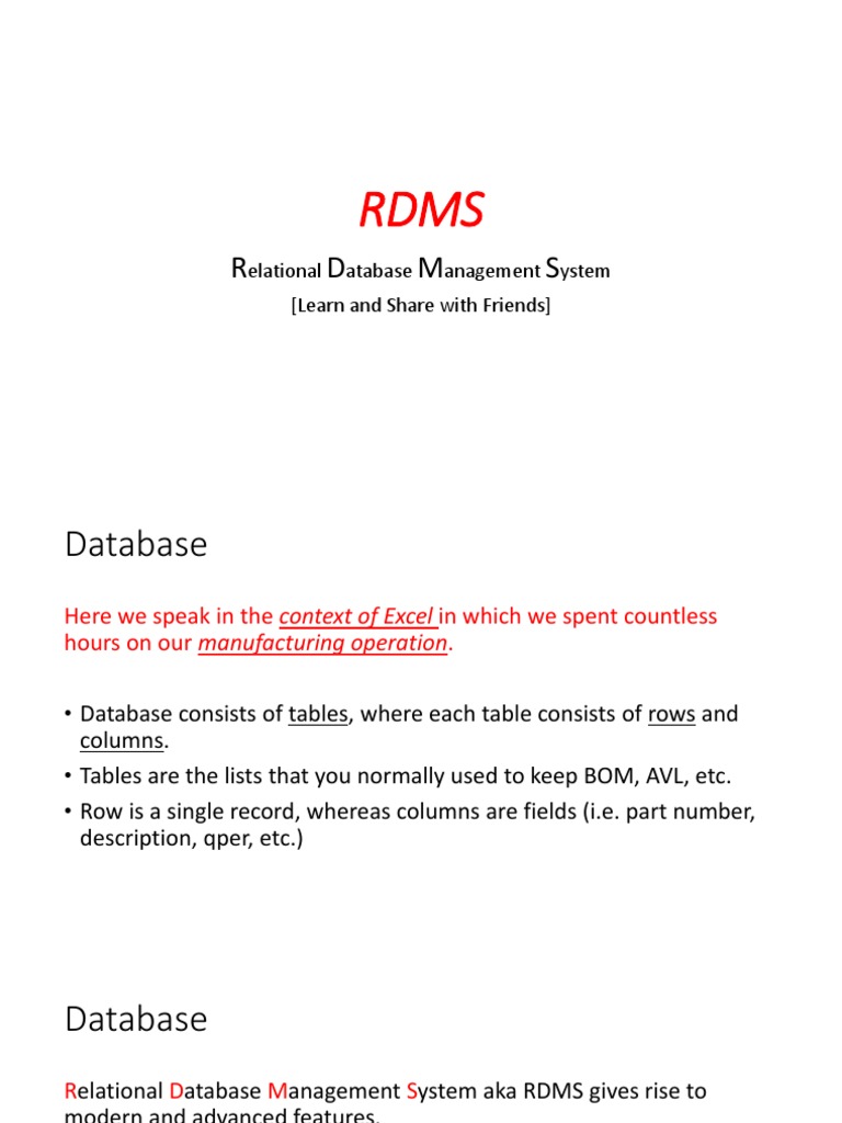 R D M S: Elational Atabase Anagement Ystem (Learn and Share With ...