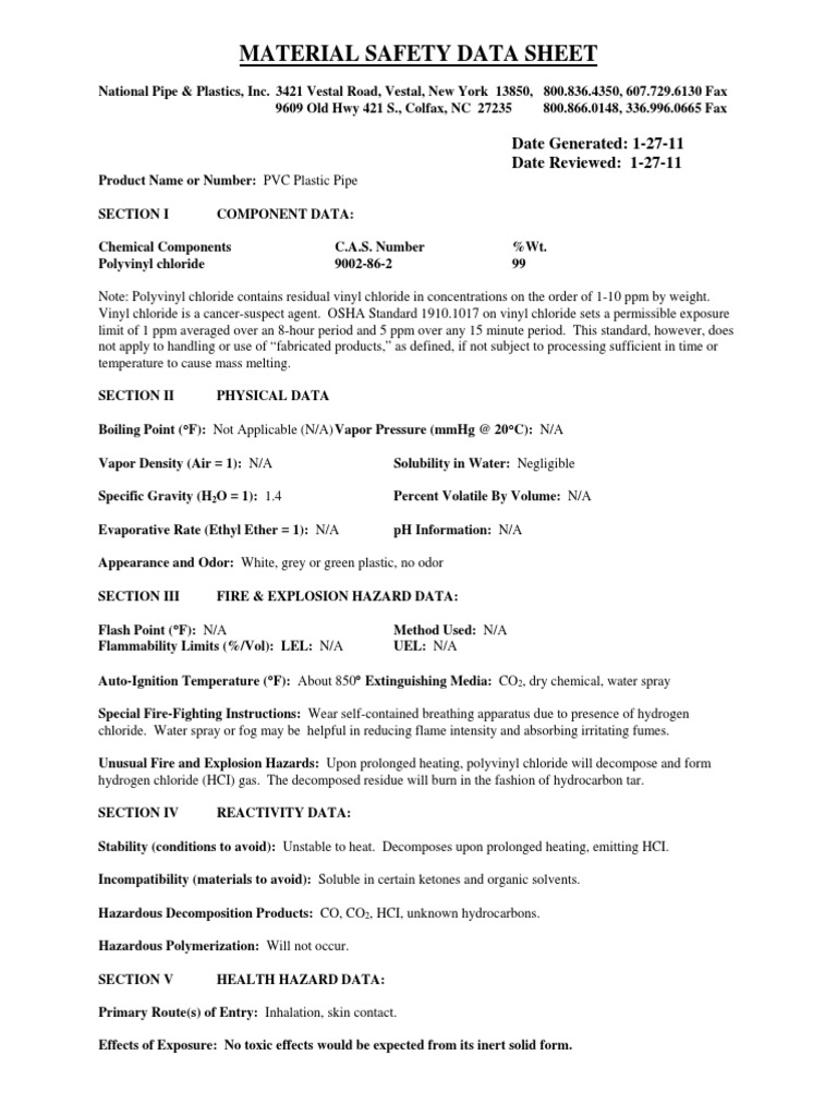 Msds PVC PDF Polyvinyl Chloride Personal Protective Equipment