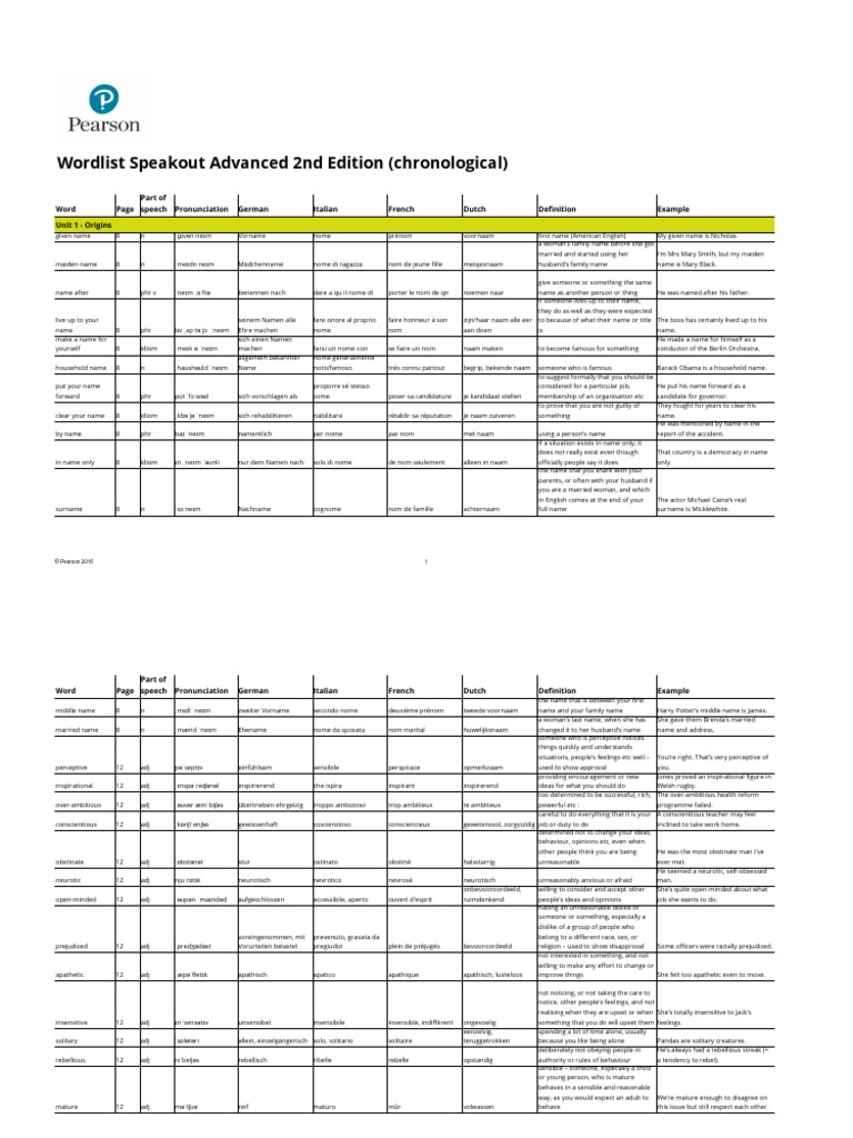 Speakout WL Adv Wordlist Chronological | PDF, image size:768x1024
