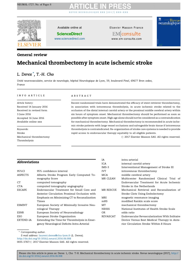 Mechanical Thrombectomy in Acute Ischemic Stroke: Sciencedirect ...