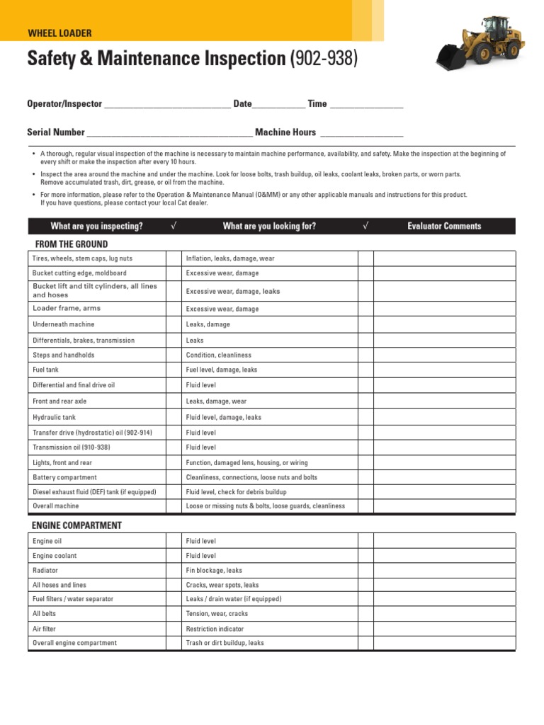 Safety & Maintenance Inspection (902938) Wheel Loader PDF Loader (Equipment) Truck