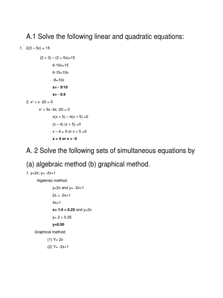 A.1 Solve The Following Linear and Quadratic Equations | PDF | Boolean ...