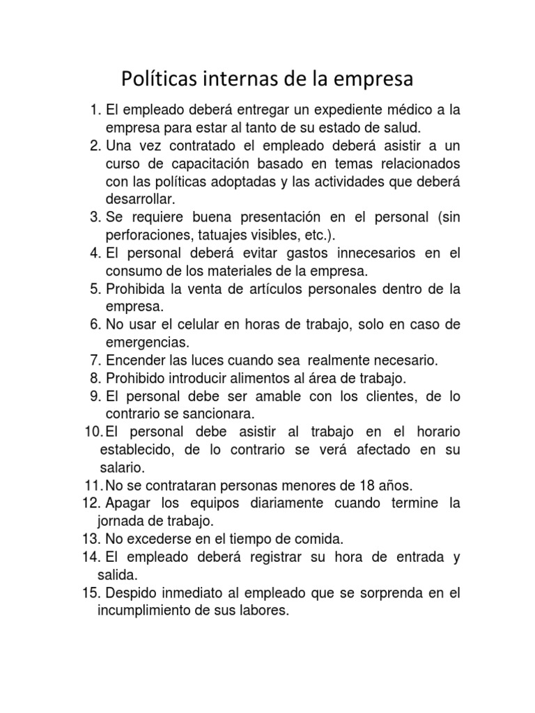Políticas Internas de La Empresa PDF