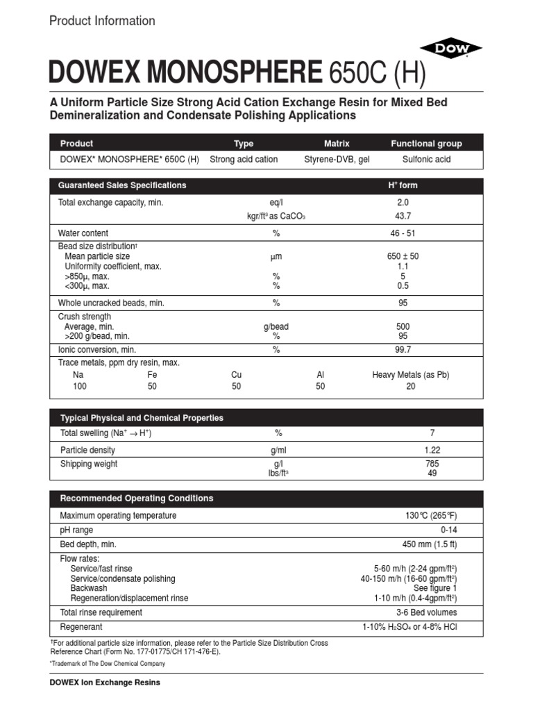 Dowex Monosphere 650C | PDF | Ion Exchange | Ion