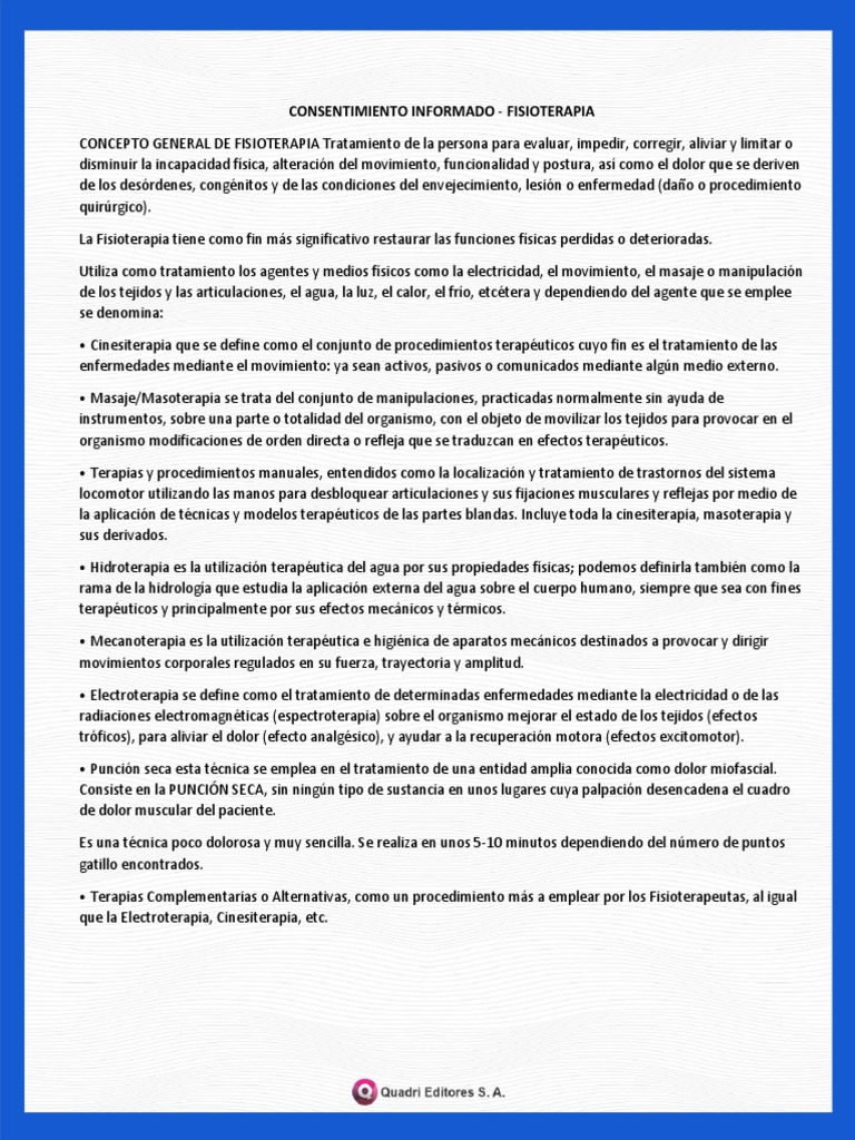 Consentimiento Informado Fisioterapia Terapia física Masaje