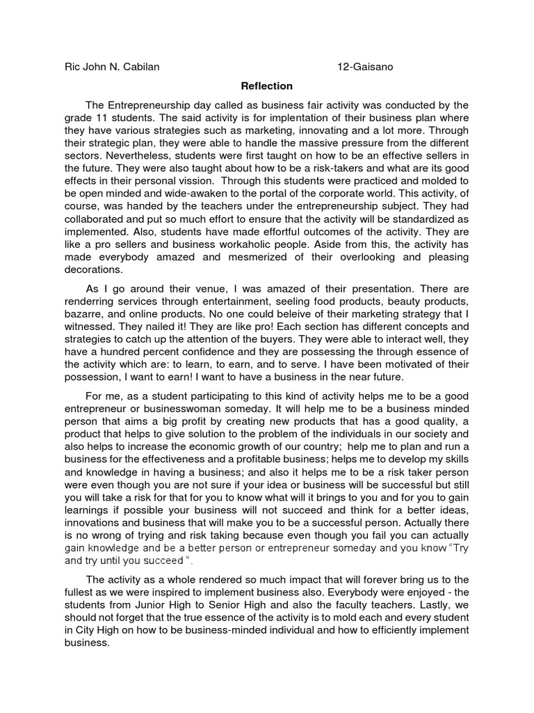 reflection essay about financial management