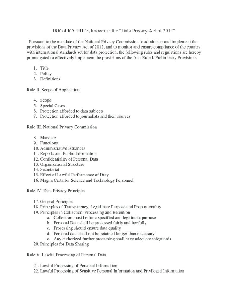 IRR of RA 10173 | PDF | Personally Identifiable Information | Privacy