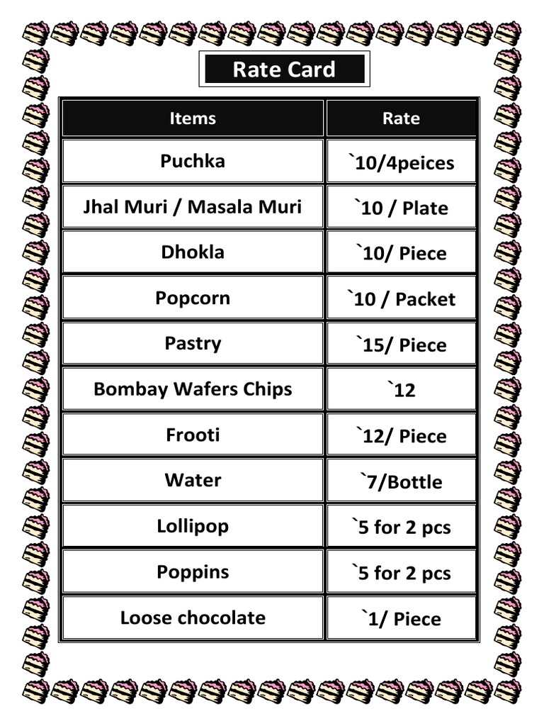 Snack Rate Card for Quick Bites | PDF
