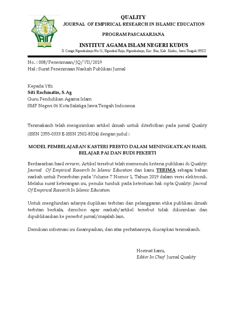 Surat Keterangan Naskah Diterima Quality Pdf