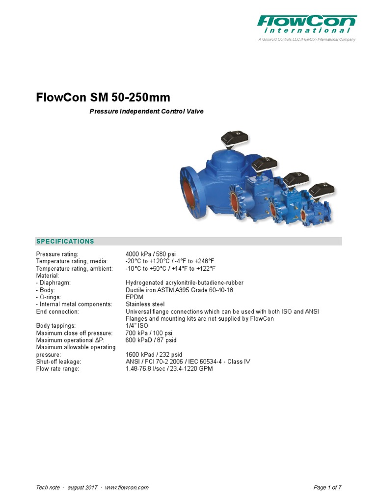 FlowCon SM Pressure Control Valve Specs | PDF | Valve | Electrical
