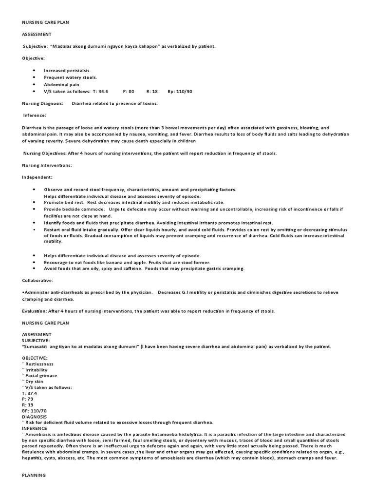 Nursing Care Plan | PDF | Diarrhea | Dehydration