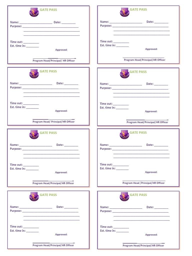 Gate Pass Form Template | PDF