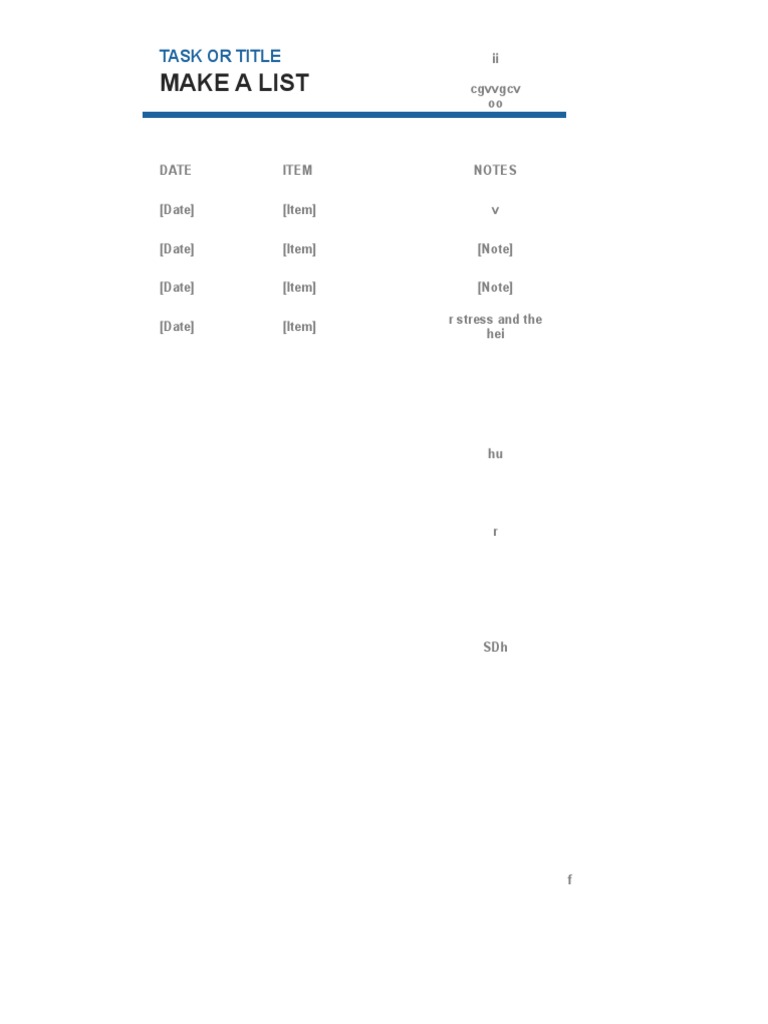 Task List with Dates and Notes | PDF