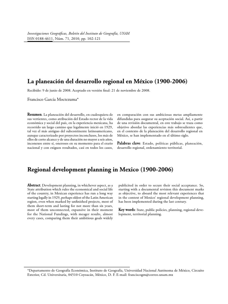 Planeación del Desarrollo Regional en México | PDF | México | Ciudad de ...
