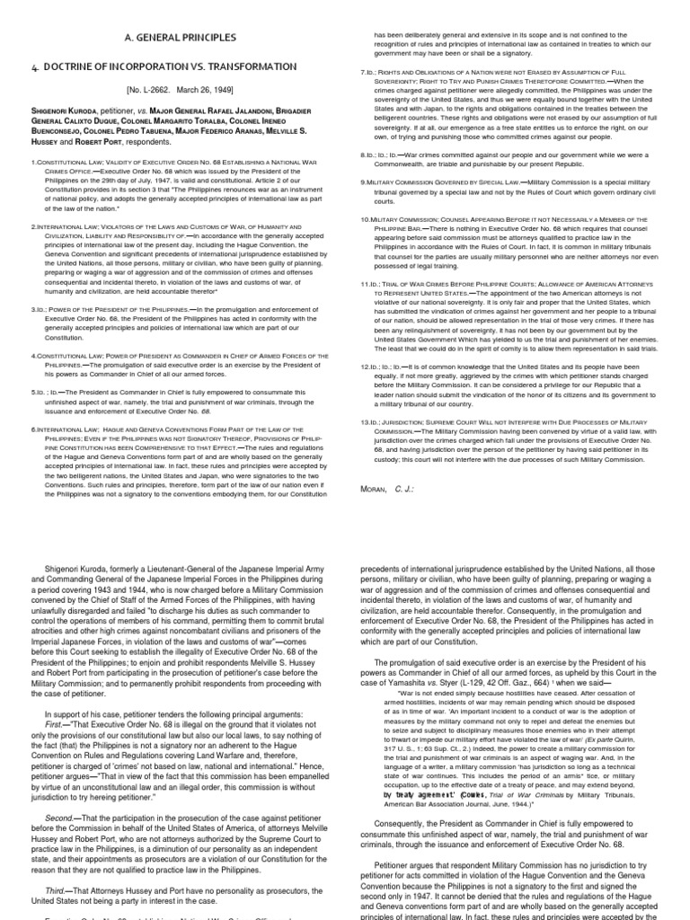 Doctrine of Incorporation vs. Transformation | PDF | War Crime ...