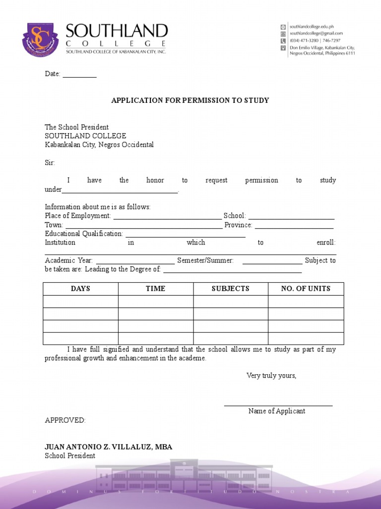 Application for Study Permission Form | PDF