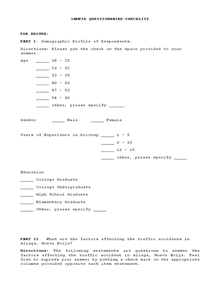 Driver Questionnaire on Traffic Accidents | PDF | Business