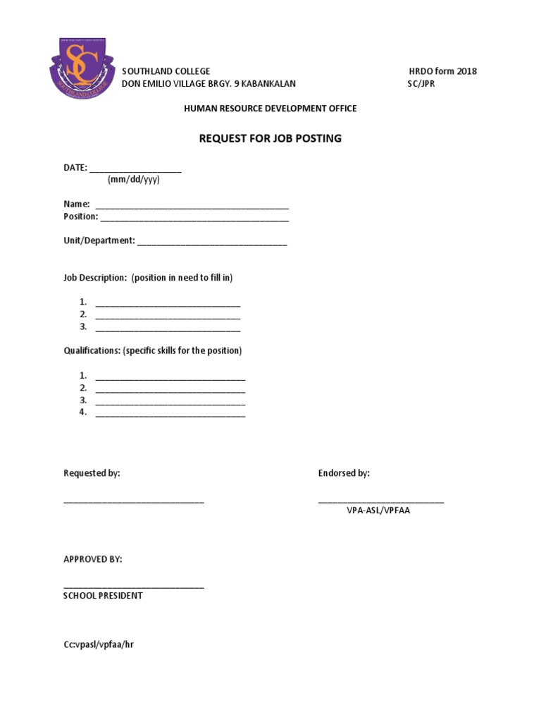 Request For Job Posting | PDF | Career & Growth