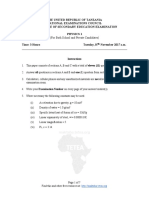 The United Republic of Tanzania National Examinations Council Certificate of Secondary Education Examination 031/1 Physics 1